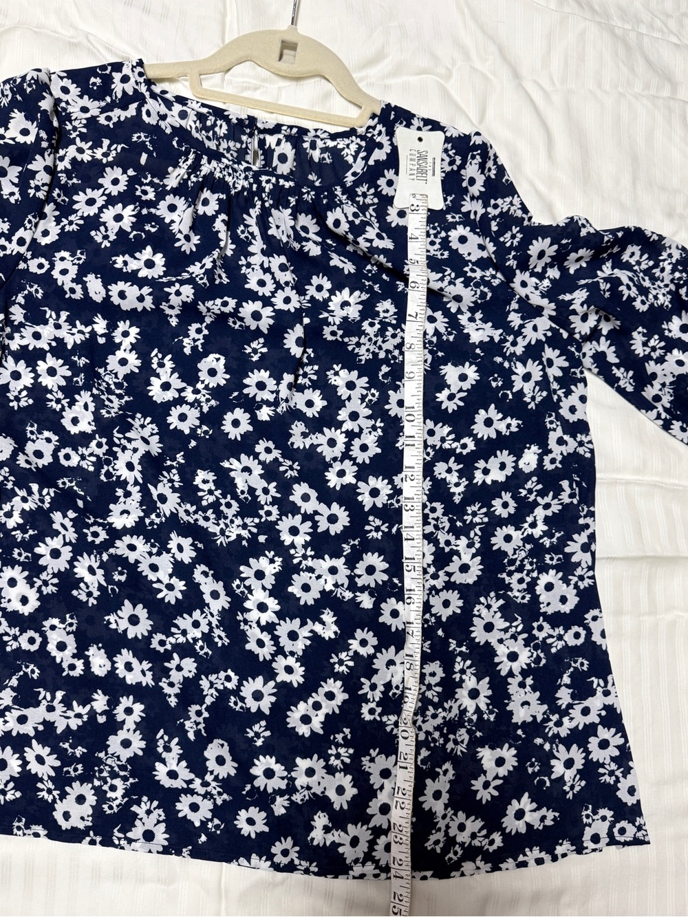 LOFT Navy and White Floral Long Sleeve Blouse - Picture 7 of 10